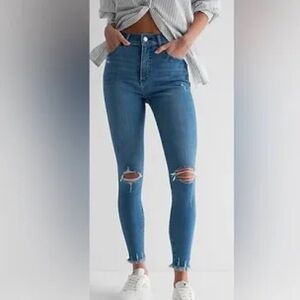 Express, skinny jeans high waisted, distressed , double zero